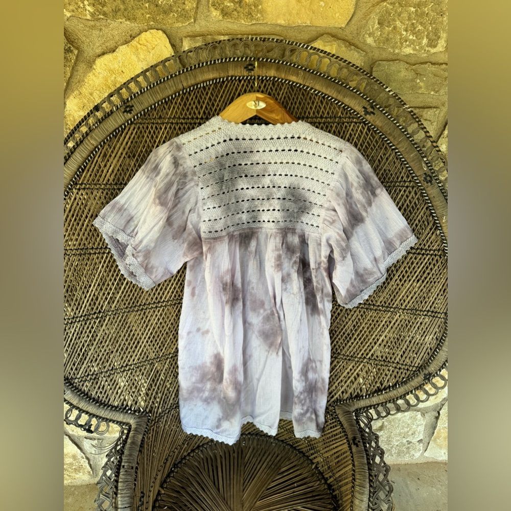 Hand dyed kimono, boho crochet , hand Tie dye , festival , plum/ white